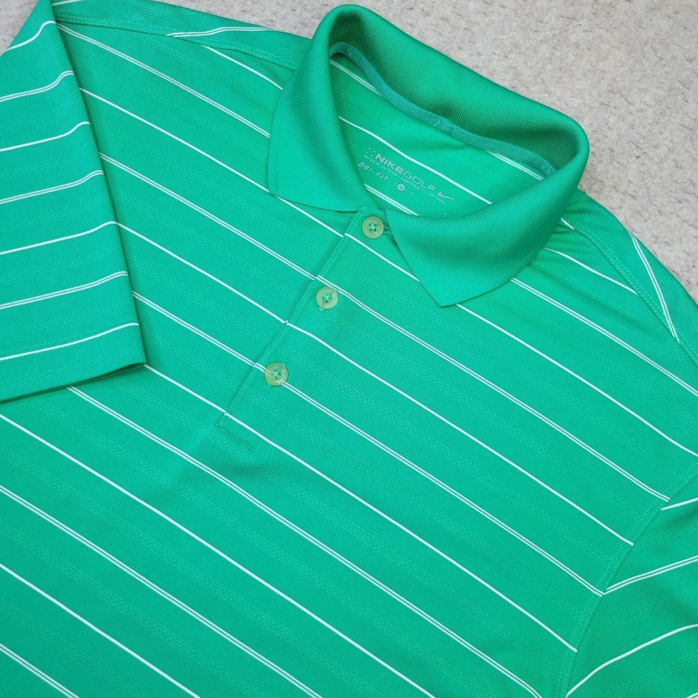 Nike Golf Performance Polo Shirt Mens M Greenโ Striped Short Sleeve Dri Fit